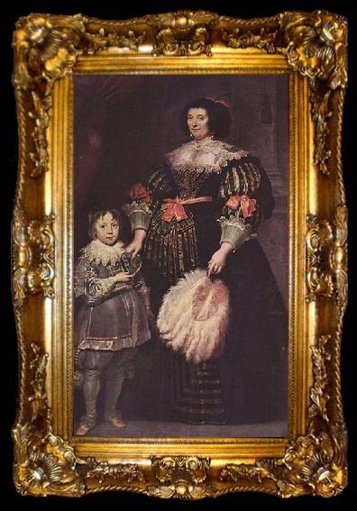 framed  Anthony Van Dyck Portrat der Charlotte Butkens, Herrin von Anoy, mit ihrem Sohn, ta009-2